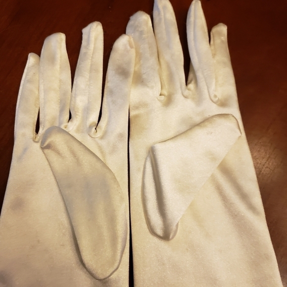 Champagne Satin Finish Stretch Opera Length Wedding Gloves GUC - Picture 4 of 12